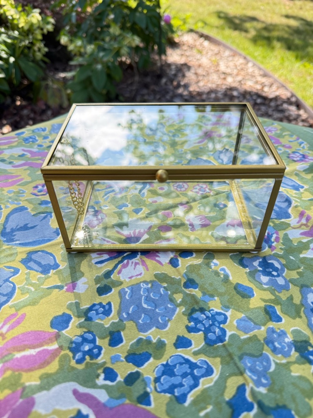 Glass Display Jewelry or Trinket Box in Brushed Gold